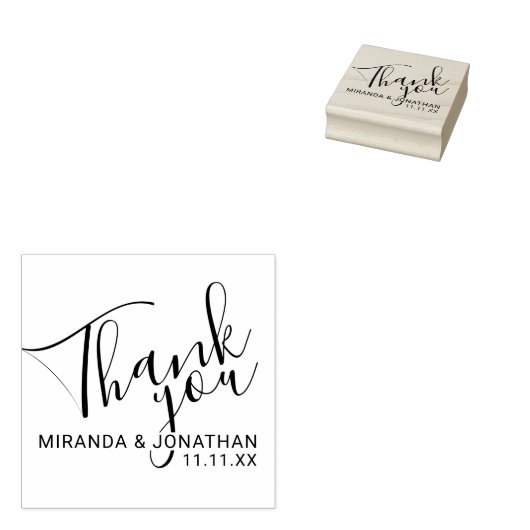 'Bedankt' Modern Script Wedding Favor Rubberstempel (Gestempeld)