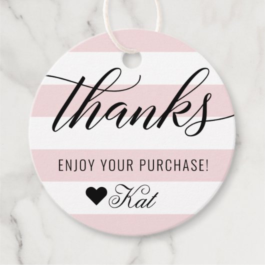Bedankt Modern zwart Script Bleek roze strepen Bedankjes Labels (Voorkant)