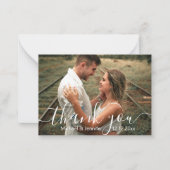 Bedankt moderne script trouwfoto notitiekaartje (Voorkant)