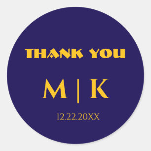 Bedankt Monogrammen Trouwen Goud Geel Blauw Ronde Sticker