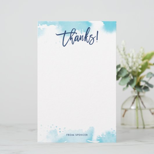 BEDANKT NOTITIE moderne hand geletterde aqua water Briefpapier (Staand voorkant)