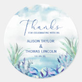 Bedankt om met ons te vieren! Zomer bruiloft Ronde Sticker (Voorkant)