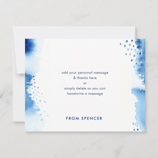 BEDANKT OPMERKING met de hand geletterde marinebla Kaart (Achterkant)