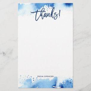 BEDANKT OPMERKING moderne handgetekende blauw wate Briefpapier