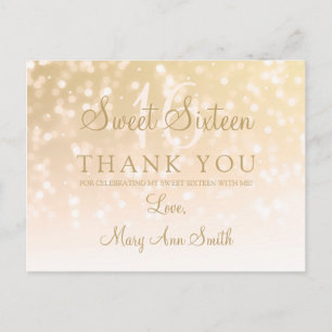 Bedankt Opmerking Sweet 16 Gold Bokeh Sparkle Ligh Briefkaart