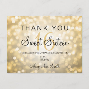 Bedankt Opmerking Sweet 16 Gold Glitter Lights Briefkaart