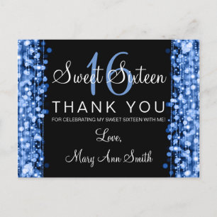 Bedankt Opmerking Sweet 16 Party Sparkles Blue Briefkaart