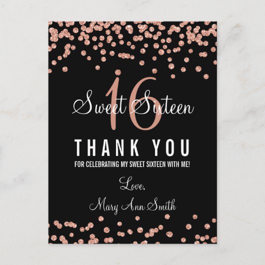 Bedankt Opmerking Sweet 16 Roos Gold Glitter Confe Briefkaart (Voorkant)