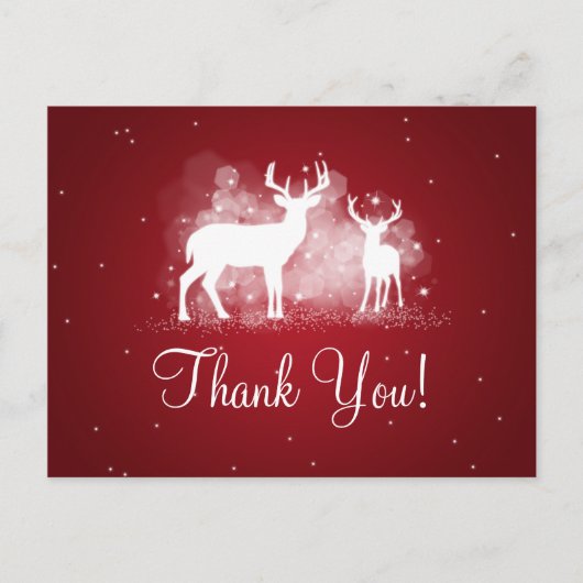 Bedankt Opmerking Winter Deer Sparkle Red Briefkaart (Voorkant)