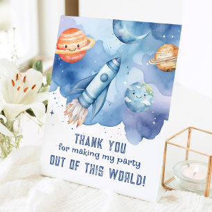 Bedankt Out of this world Space verjaardagsfeestje Reclamebord Met Voetstuk
