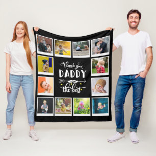 Bedankt papa Birthday Foto Collage Black Fleece Deken
