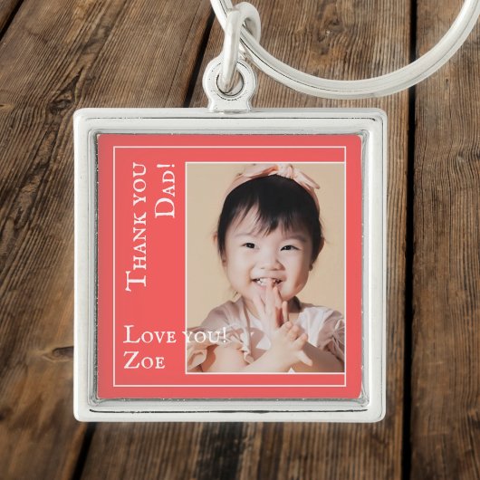 Bedankt papa in rood en wit, foto en naam sleutelhanger