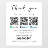 Bedankt PayPal Venmo Cash App QR Code Wit Raamsticker (Vel)