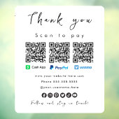 Bedankt PayPal Venmo Cash App QR Code Wit Raamsticker (Vel 3)