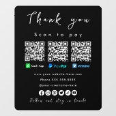 Bedankt Paypal Venmo Cash App QR Code Zwart Raamsticker (Vel)