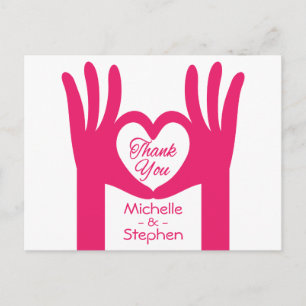 Bedankt Pink Fuchsia Hand Hart Gepersonaliseerd Briefkaart