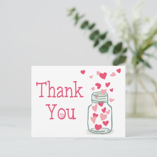 Bedankt Pink Hearts Mason Jar Love Briefkaart (Staand voorkant)
