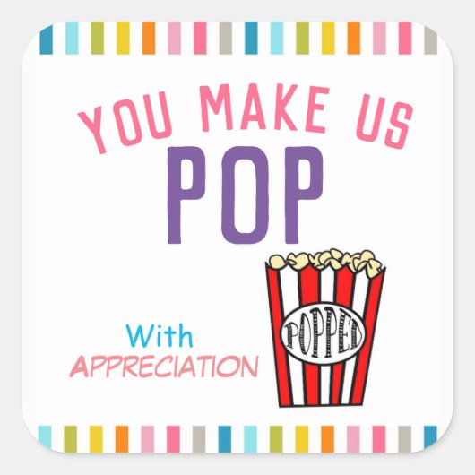 Bedankt Popcorn Appreciation Vierkante Sticker (Voorkant)