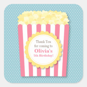 Bedankt Popcorn Kinderen Verjaardagsfeestje Sticke Vierkante Sticker
