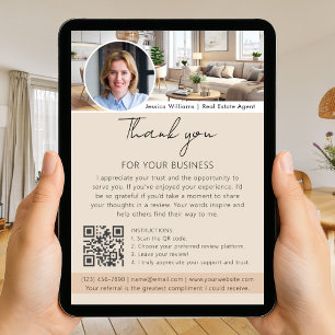 Bedankt Reviewverzoek met QR-code Foto Beige Kaart