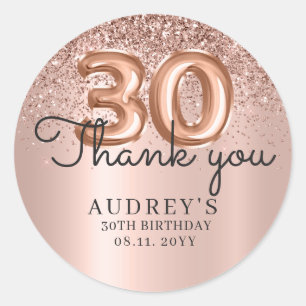 Bedankt Roos Gold Glitter Balloon 30th Birthday Ronde Sticker