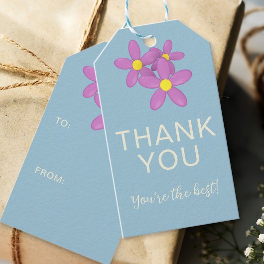 Bedankt Roze en Blauwe Bloemen Cadeau Labels Cadeaulabel