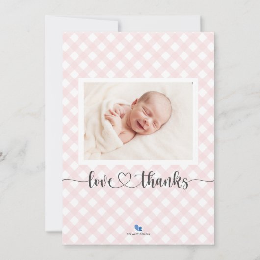 Bedankt Roze Gingham Birth Announding Foto Card Aankondiging (Achterkant)