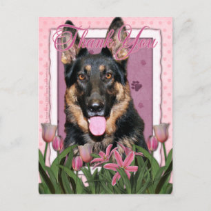 Bedankt - Roze Tulpen - Duitse Herder - Kuno Briefkaart
