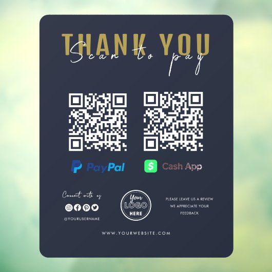 Bedankt Scannen naar betaling Logo QR-code Raamsticker (Vel 3)
