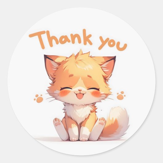 Bedankt Schattigee Anime Cat Ronde Sticker (Voorkant)