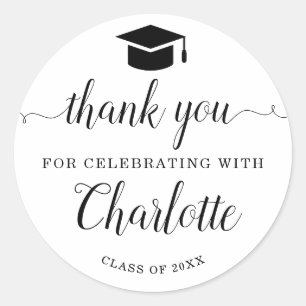 Bedankt Script Black Afstudeerder Graduation Party Ronde Sticker