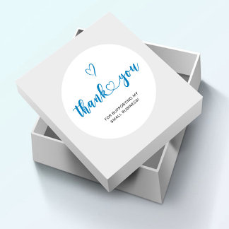Bedankt Script Blauw Hart Klein Bedrijf Ronde Sticker