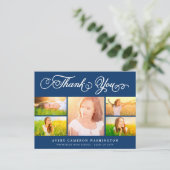 Bedankt Script Elegant 5 Multi Foto Afstuderen Briefkaart (Staand voorkant)