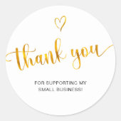 Bedankt Script Gouden Hart Kleine Zakelijke Ronde Sticker (Voorkant)