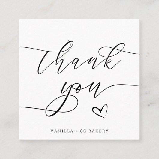 Bedankt Script Heart Bakery Company Logo QR Code Vierkante Visitekaartje (Voorkant)