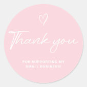 Bedankt Script Roze Hart Kleine Zakelijke Ronde Sticker (Voorkant)