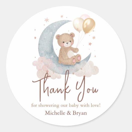 Bedankt Teddy Bear Baby shower Ronde Sticker (Voorkant)
