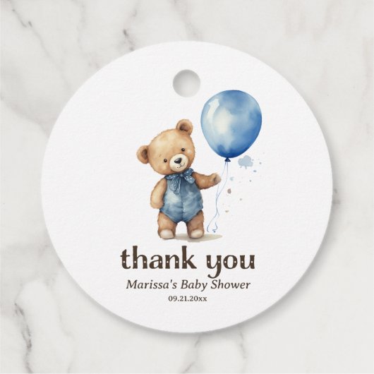 Bedankt Teddy Bear Boy Baby shower Bedankjes Labels (Achterkant)