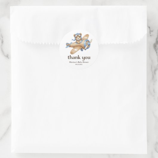 Bedankt Teddy Bear Pilot Baby Boy Shower Sticker (Tas)