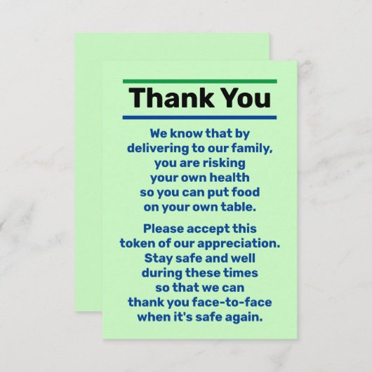 Bedankt Tip Levering Driver Persoon (Voorkant / Achterkant)