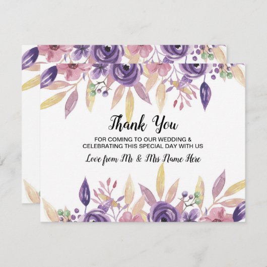 Bedankt Trouwkaart Lavendel Bloemen Kaart (Voorkant / Achterkant)