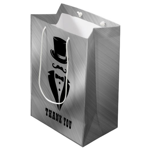 Bedankt Tuxedo Silver Medium Cadeauzakje (Voorkant Gekanteld)