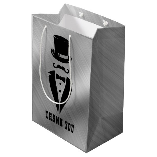Bedankt Tuxedo Silver Medium Cadeauzakje (Achterkant Gekanteld)