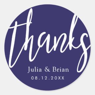 Bedankt Typografie Navy Blue Bruiloft Ronde Sticker