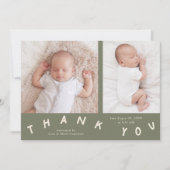Bedankt Typografie Sage Green Geboortefoto Aankondiging (Voorkant)