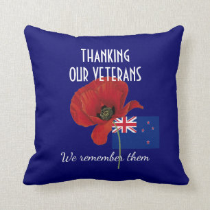 BEDANKT U DE VETERANS New Zealand Poppy Kussen