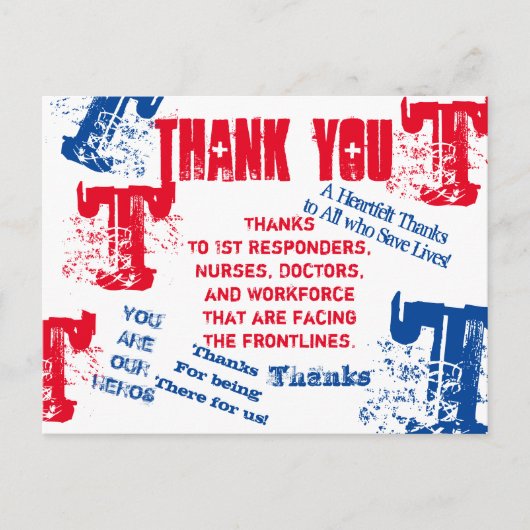 BEDANKT U DOKERS, VERPLEEGT EN EERSTE RESPONDERS BRIEFKAART (Voorkant)