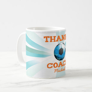 Bedankt van de voetbal coach, Oranje op Blauwgroen Koffiemok