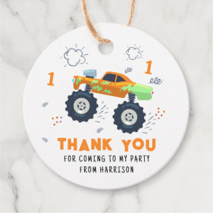 Bedankt Verjaardag Modern Monster Car Trucks Naam Bedankjes Labels