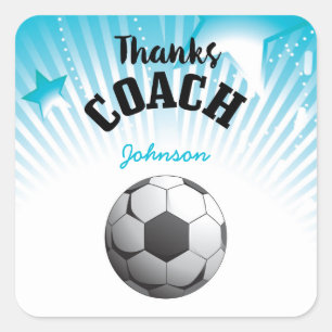 Bedankt Voetbal coach Aqua Blue Stars Ball Vierkante Sticker